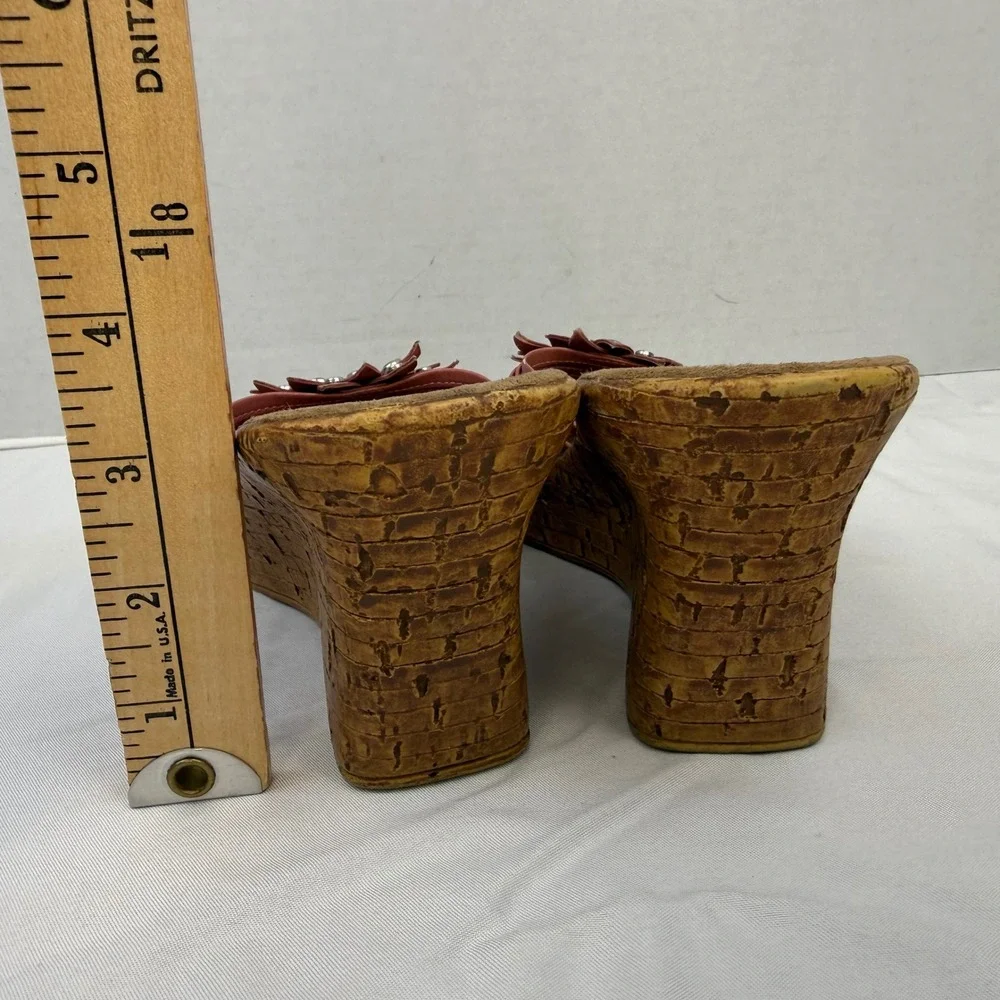 Bongo Vintage Pink Floral Rhinestone Wedge Sandals Y2K Cork Platform Slides